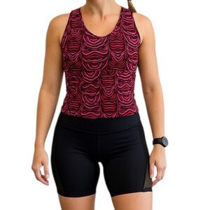Katie K Womens 2X Sleeveless Tank‎ Top Red Black Zebra Print Stretch Gym Yoga